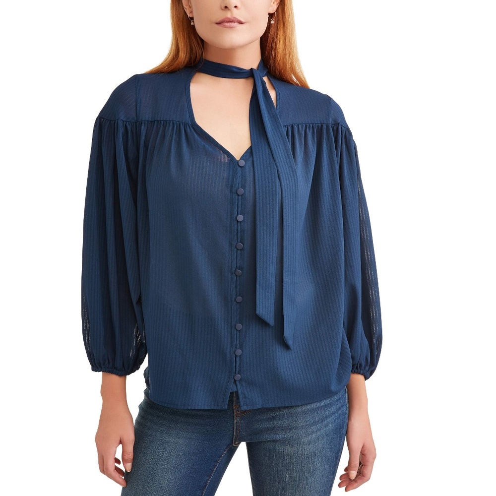 Time and Tru Womens Relaxed Fit Tie Front Blouse Size Small Large XL XXL NWT